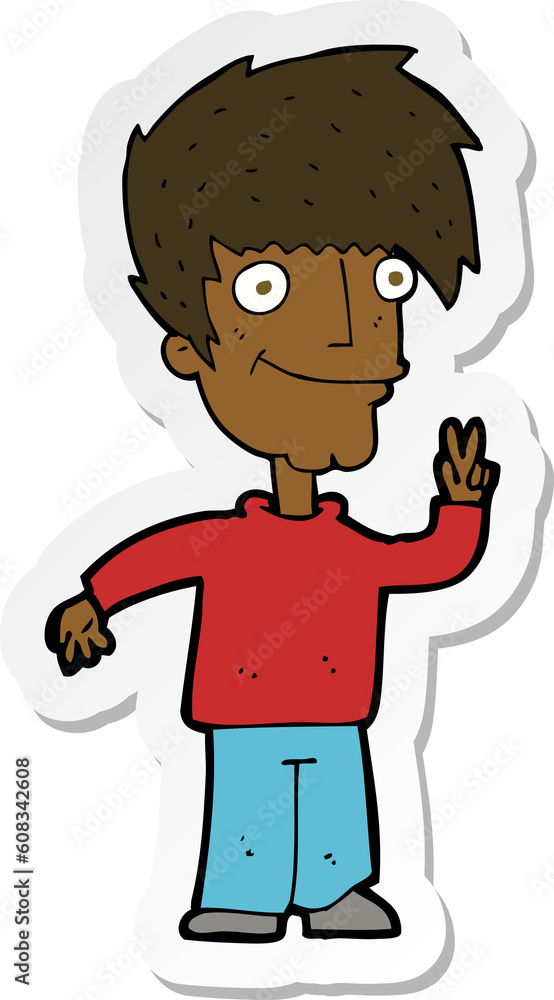 Obraz premium sticker of a cartoon man giving peace sign