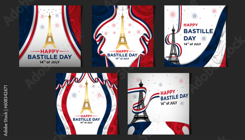 Social Media Story Template Happy Bastille Day with Abstract Themes