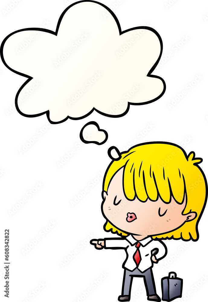 cartoon efficient businesswoman with thought bubble in smooth gradient style cartoon efficient businesswoman with thought bubble in smooth gradient style