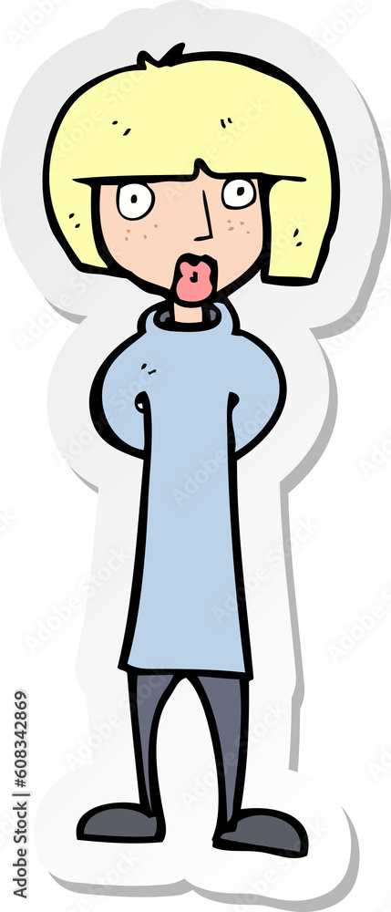 sticker of a cartoon curious woman sticker of a cartoon curious woman