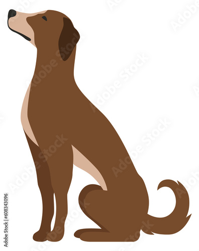 Dog sitting pose. Cartoon pet side view