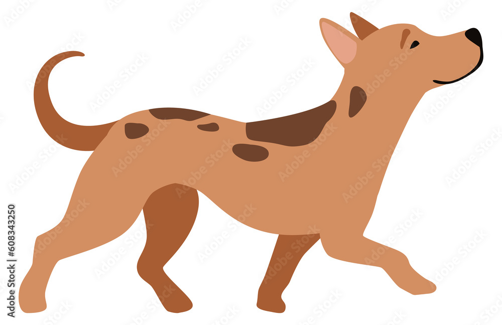Walking brown dog. Friendly pet. Cartoon animal