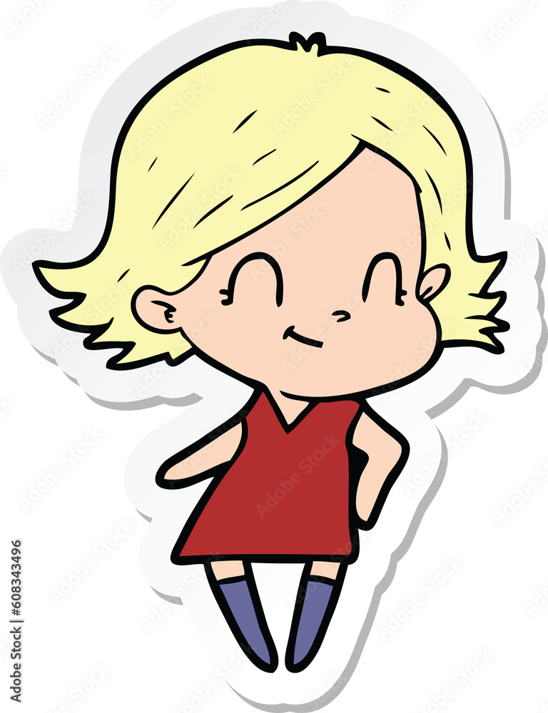 sticker of a cartoon friendly girl