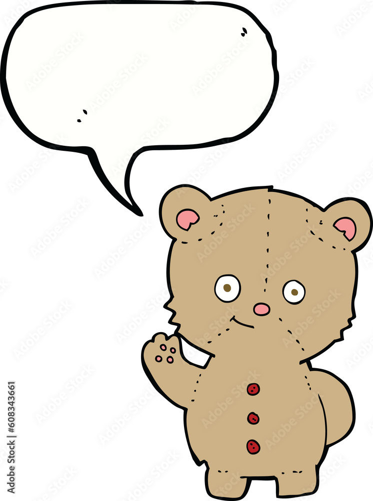cartoon teddy bear waving with speech bubble cartoon teddy bear waving with speech bubble