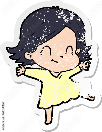 distressed sticker of a cartoon friendly girl