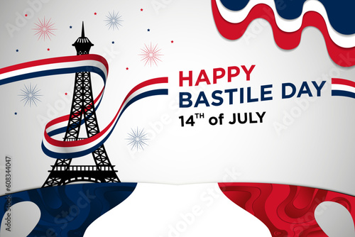 Vector Template Happy Bastille Day with Flag France & Abstract Themes