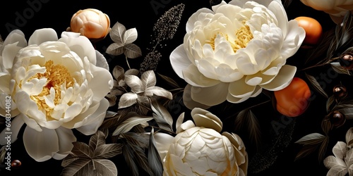 Fototapeta Naklejka Na Ścianę i Meble -  AI Generated. AI Generative. Photo Illustration of flowers on canvas elegant luxury style decoration. Graphic Art