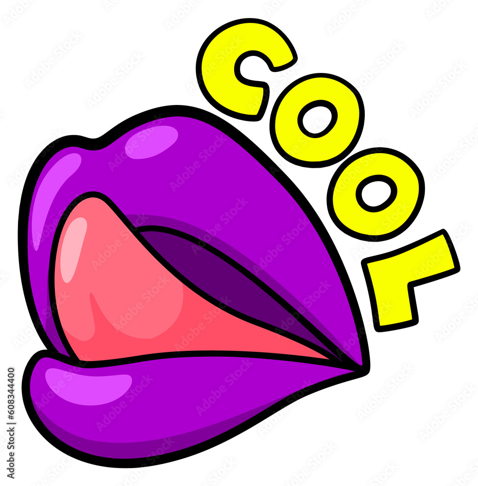 Cool sticker with sexy female mouth. Pop art symbol Cool sticker with sexy female mouth. Pop art symbol