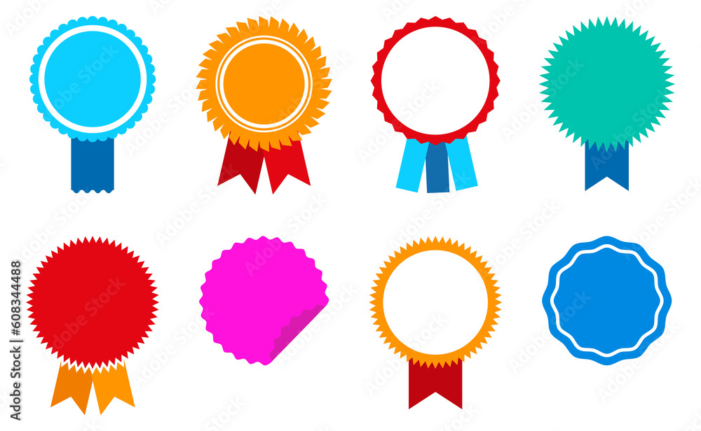 Round paper badge set. Color rosette emblem Round paper badge set. Color rosette emblem