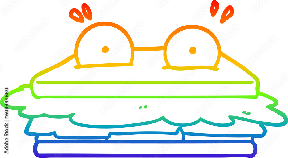 rainbow gradient line drawing of a sandwich cartoon character rainbow gradient line drawing of a sandwich cartoon character