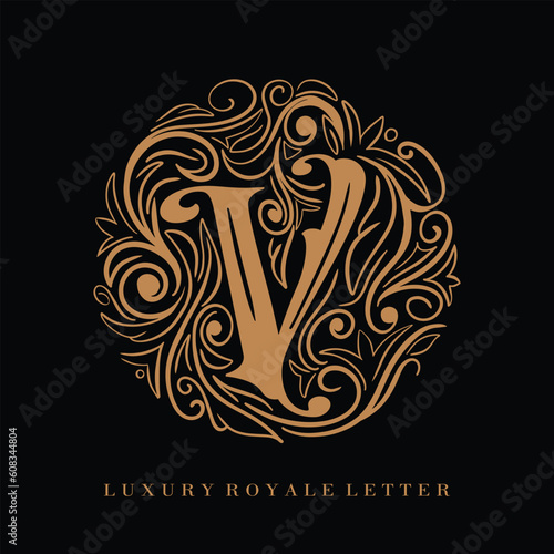 Letter V Luxury Royal Circle Ornament Logo