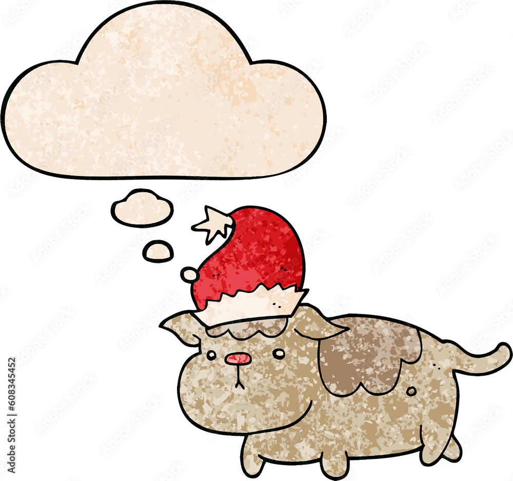 cute christmas dog with thought bubble in grunge texture style cute christmas dog with thought bubble in grunge texture style