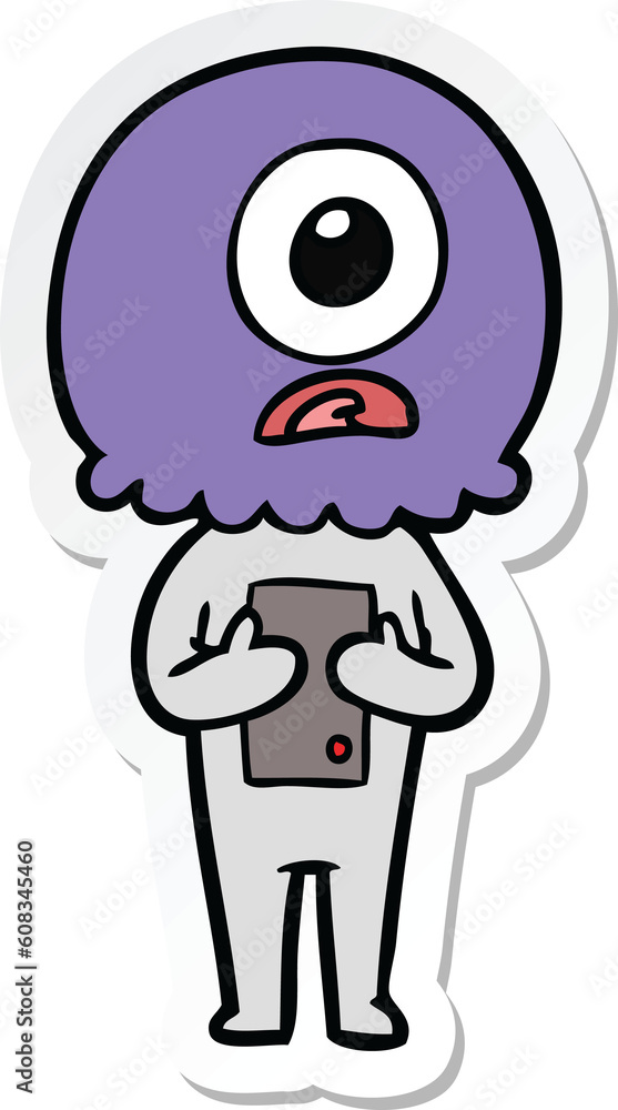 sticker of a cartoon cyclops alien spaceman