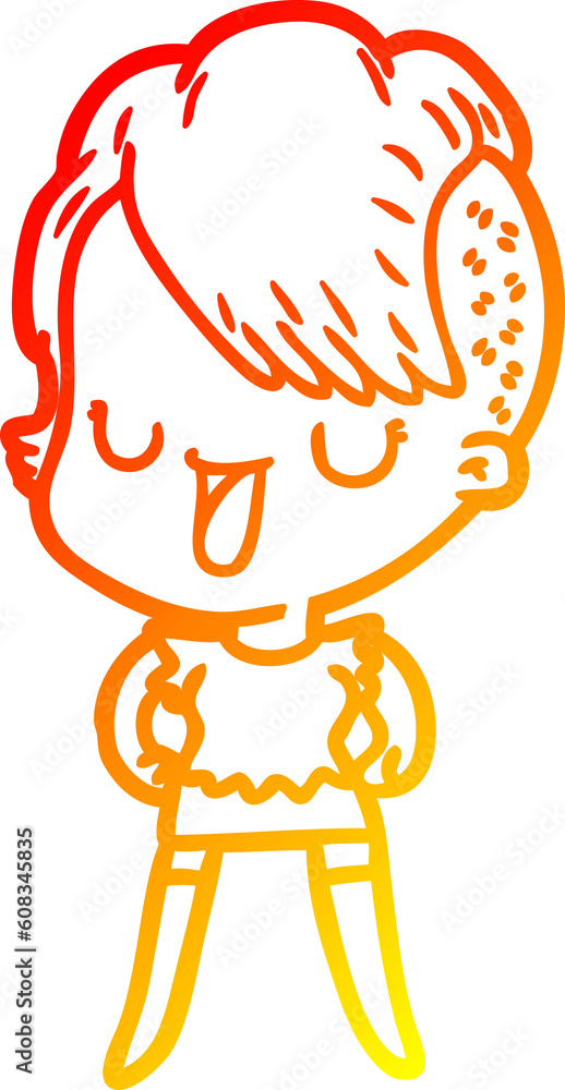 warm gradient line drawing of a cute cartoon girl with hipster haircut warm gradient line drawing of a cute cartoon girl with hipster haircut