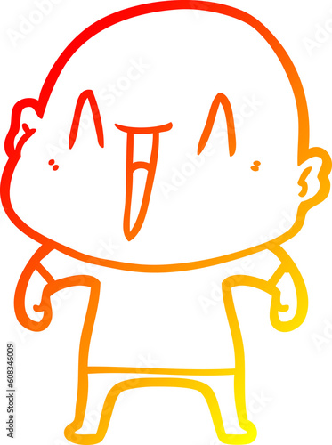 warm gradient line drawing of a happy cartoon bald man