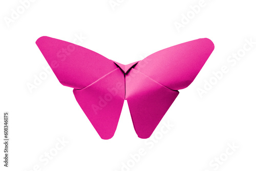 Pink paper butterfly origami isolated on a white background © daboost