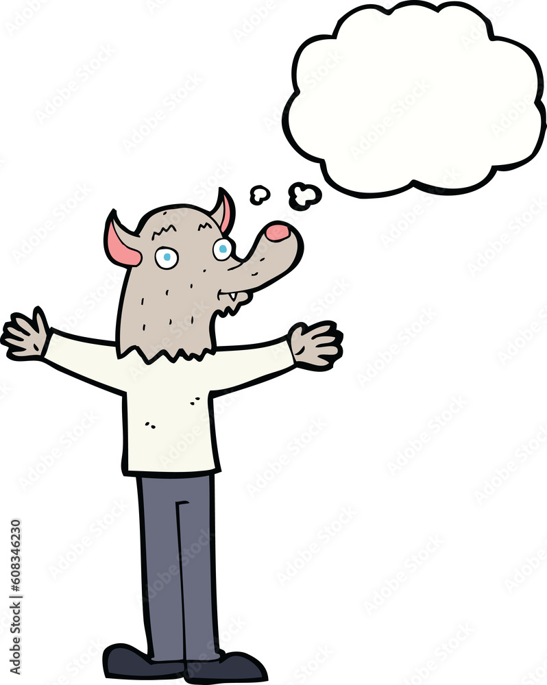 cartoon friendly werewolf with thought bubble cartoon friendly werewolf with thought bubble