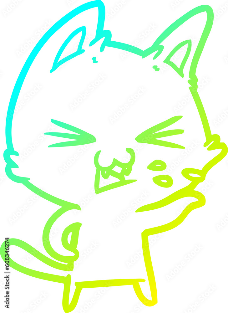 cold gradient line drawing of a cartoon cat hissing cold gradient line drawing of a cartoon cat hissing