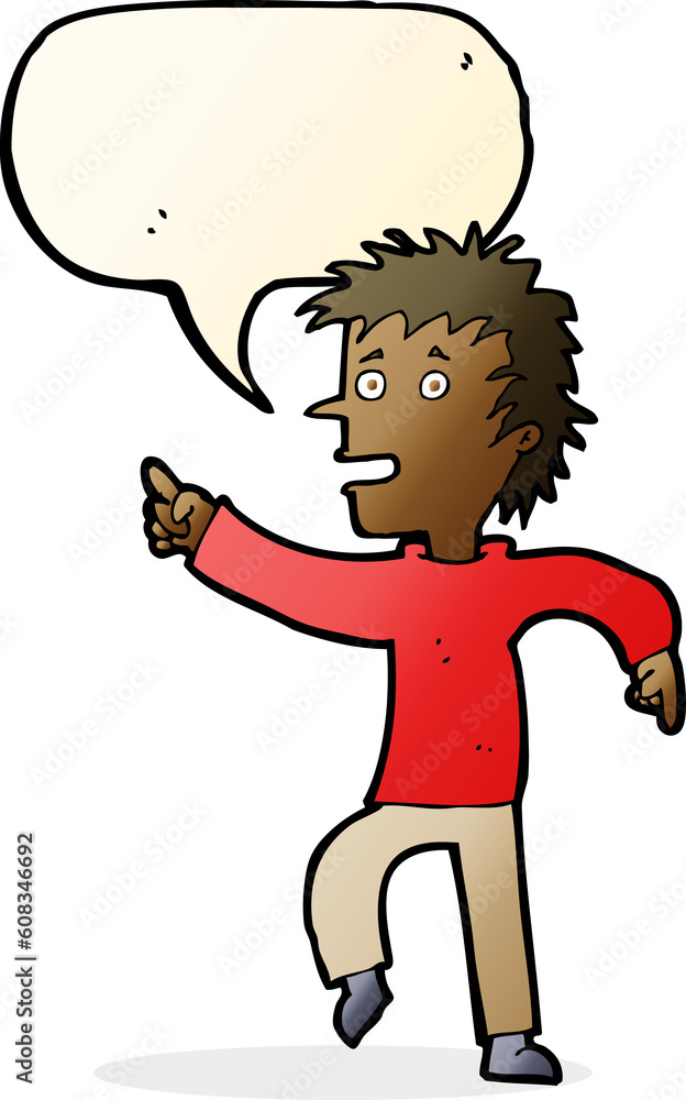 cartoon happy man pointing with speech bubble cartoon happy man pointing with speech bubble