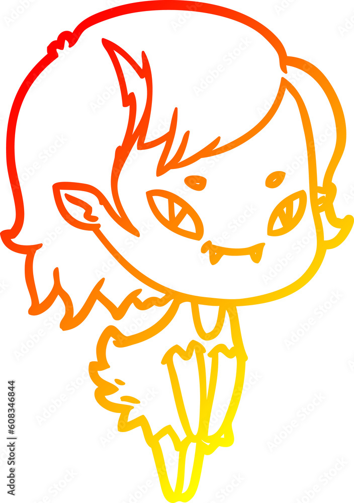 warm gradient line drawing of a cartoon friendly vampire girl warm gradient line drawing of a cartoon friendly vampire girl