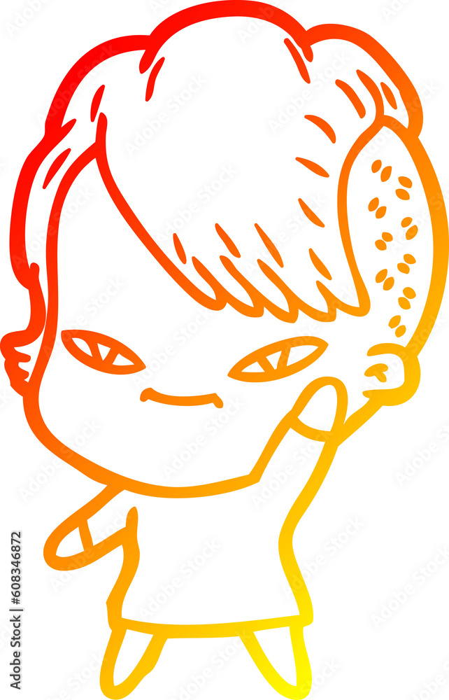 warm gradient line drawing of a cute cartoon girl with hipster haircut warm gradient line drawing of a cute cartoon girl with hipster haircut