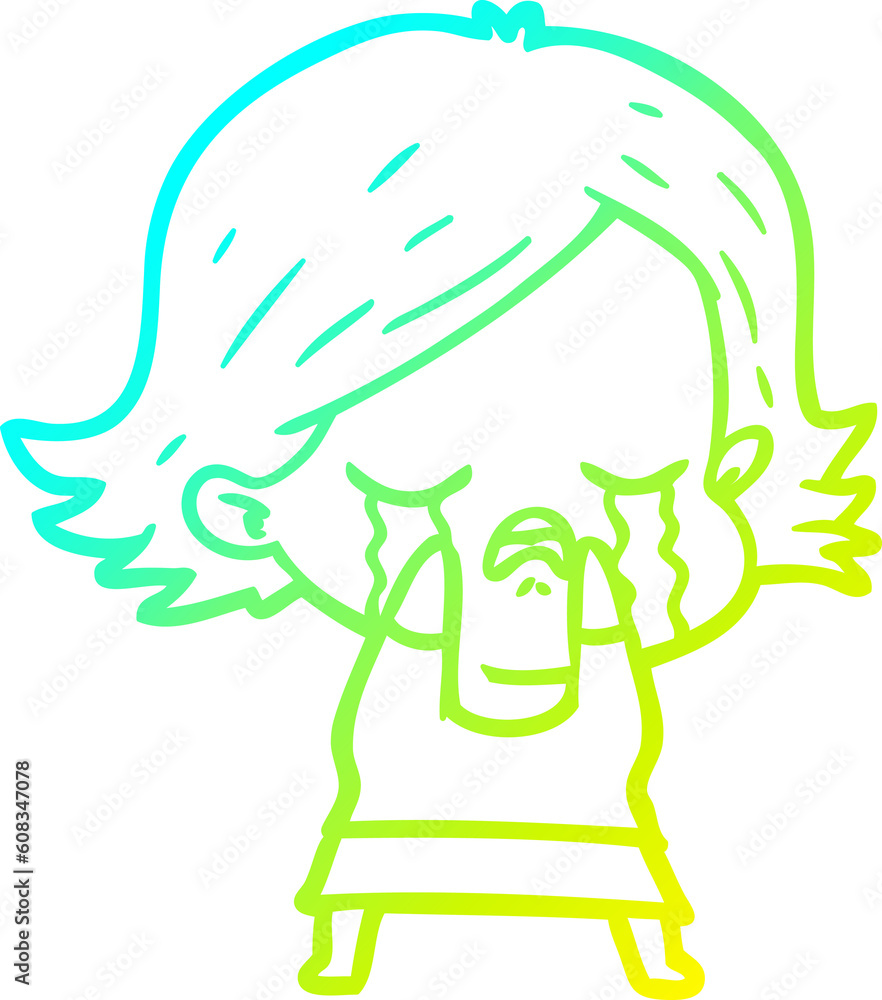 cold gradient line drawing of a cartoon girl crying cold gradient line drawing of a cartoon girl crying