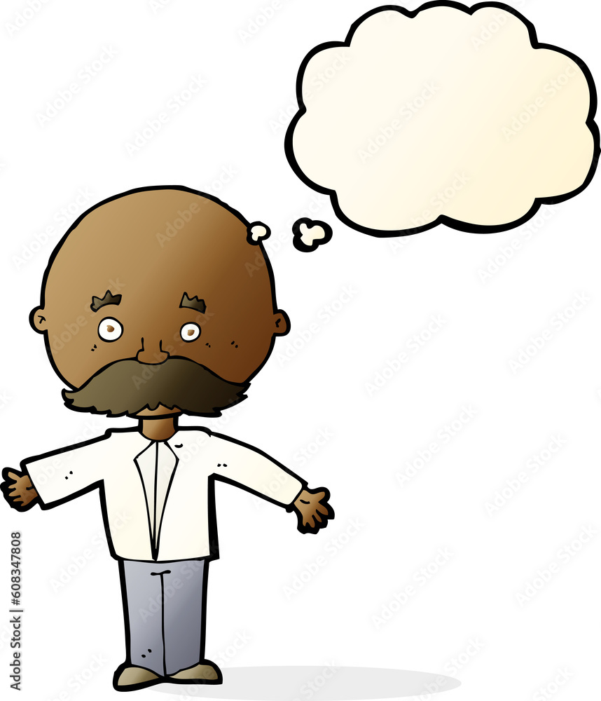 cartoon man with mustache with thought bubble cartoon man with mustache with thought bubble