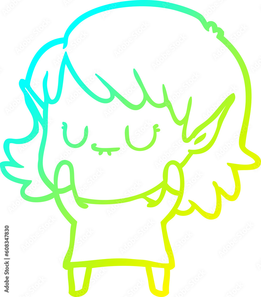 cold gradient line drawing of a happy cartoon elf girl wearing dress cold gradient line drawing of a happy cartoon elf girl wearing dress