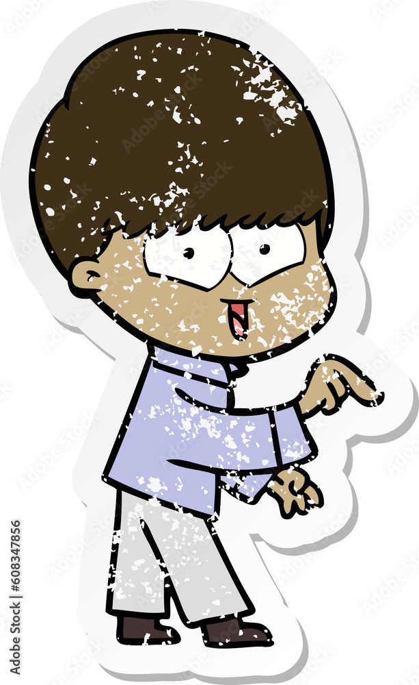 distressed sticker of a cartoon happy boy distressed sticker of a cartoon happy boy