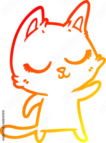 warm gradient line drawing of a calm cartoon cat