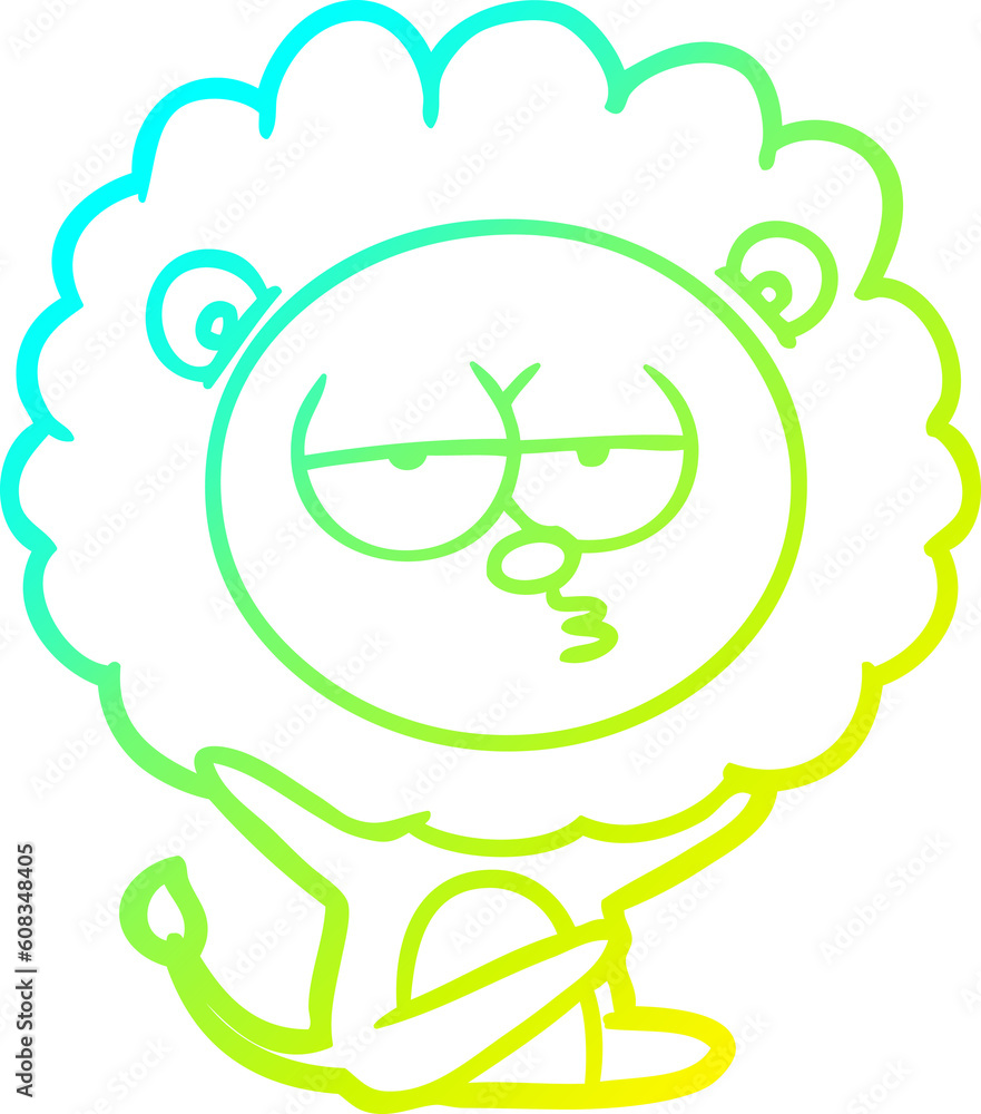 cold gradient line drawing of a cartoon bored lion cold gradient line drawing of a cartoon bored lion