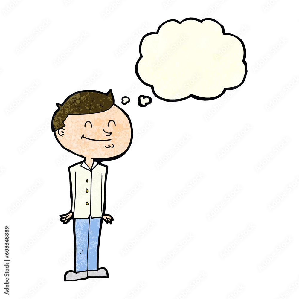 cartoon smiling man with thought bubble cartoon smiling man with thought bubble