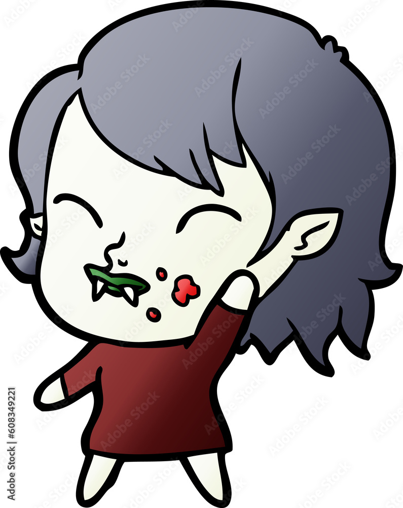 cartoon vampire girl with blood on cheek cartoon vampire girl with blood on cheek