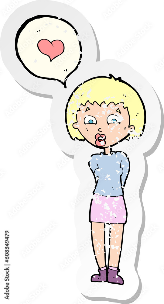 retro distressed sticker of a cartoon woman in love retro distressed sticker of a cartoon woman in love