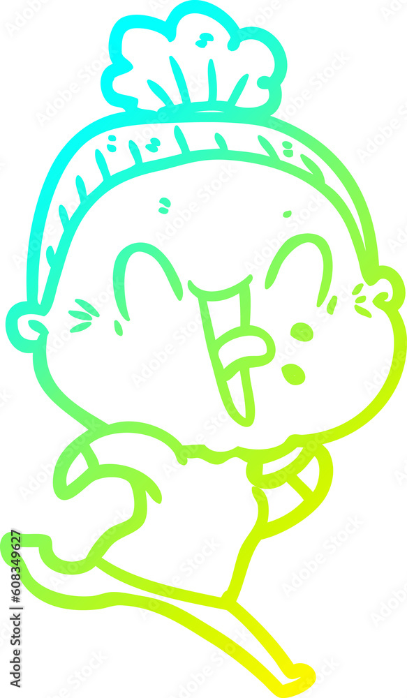 cold gradient line drawing of a cartoon happy old woman cold gradient line drawing of a cartoon happy old woman