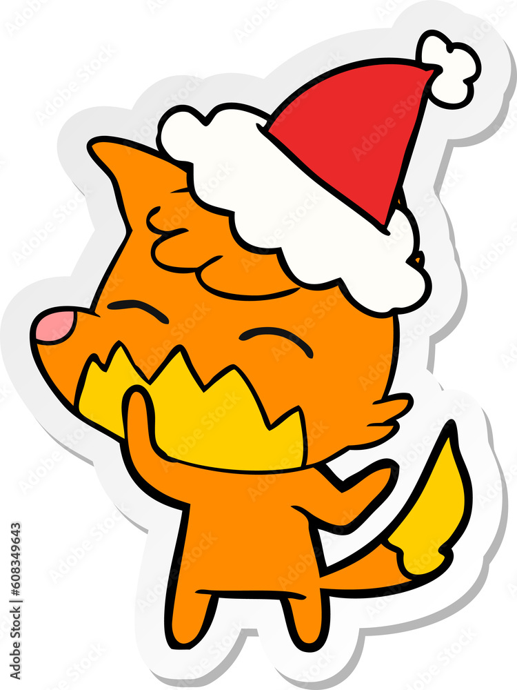 hand drawn sticker cartoon of a fox wearing santa hat hand drawn sticker cartoon of a fox wearing santa hat
