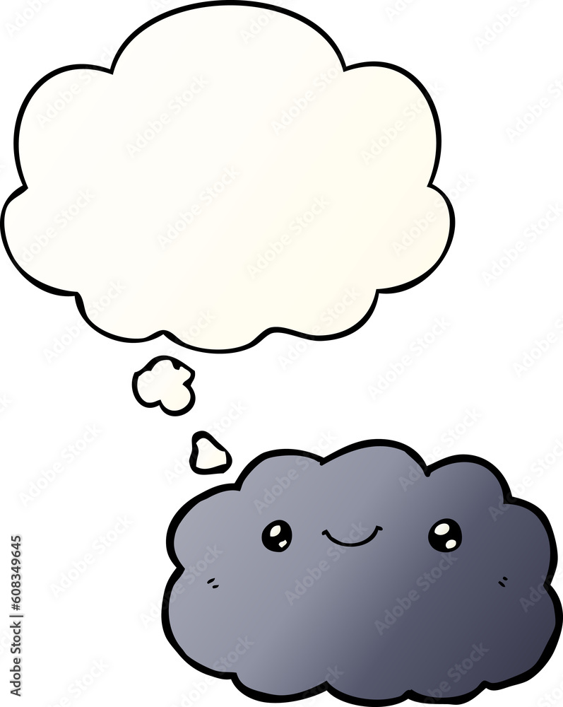 cartoon cloud with thought bubble in smooth gradient style