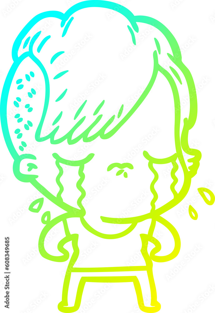 cold gradient line drawing of a cartoon crying girl cold gradient line drawing of a cartoon crying girl