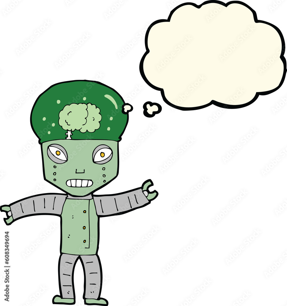 funny cartoon robot with thought bubble funny cartoon robot with thought bubble