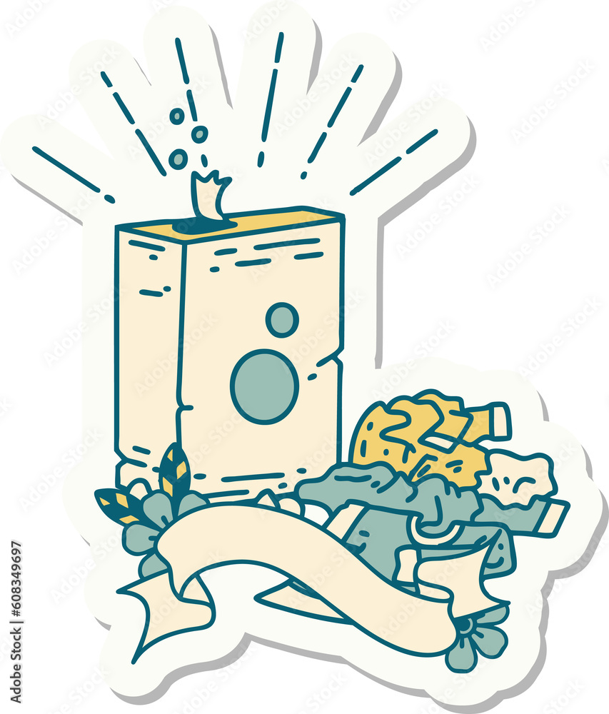 sticker of a tattoo style detergent and pile of clothes sticker of a tattoo style detergent and pile of clothes
