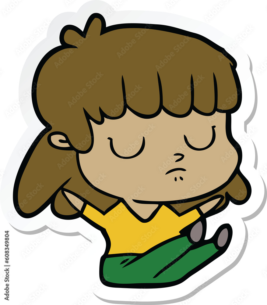 sticker of a cartoon indifferent woman sitting sticker of a cartoon indifferent woman sitting