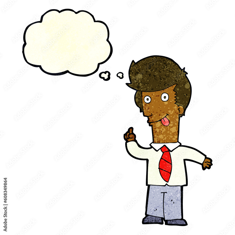cartoon office man with crazy idea with thought bubble cartoon office man with crazy idea with thought bubble