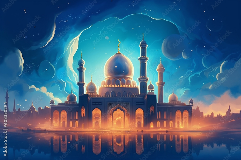 mosque at night generative ai