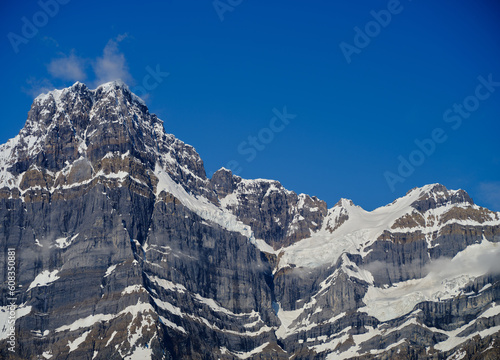 The rugged mountains in Jasper National Park with their snow covered slopes and deep pristine forests