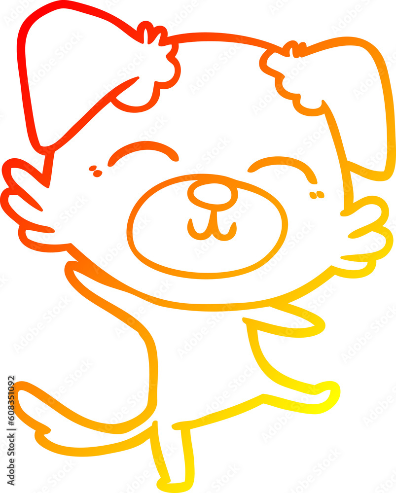 warm gradient line drawing of a cartoon dog doing a happy dance warm gradient line drawing of a cartoon dog doing a happy dance