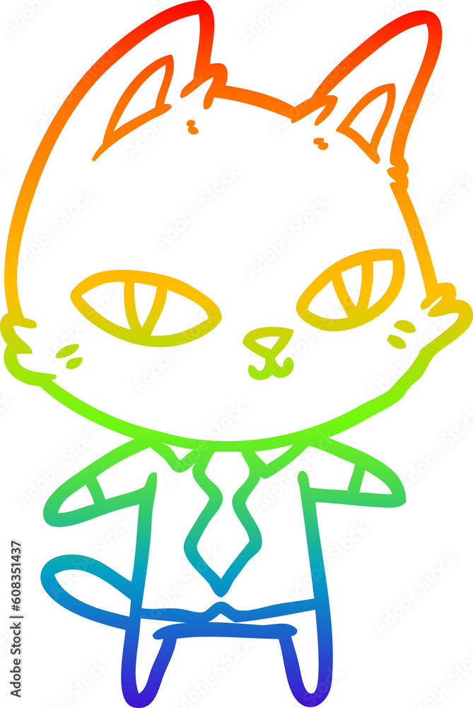 rainbow gradient line drawing of a cartoon cat in office clothes rainbow gradient line drawing of a cartoon cat in office clothes