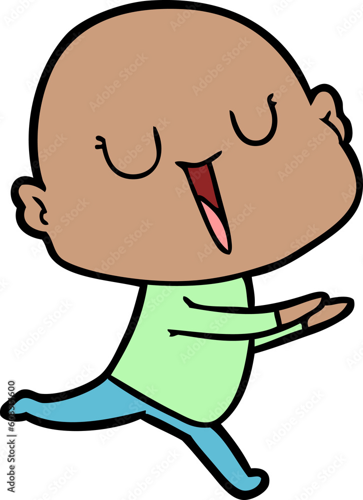 happy cartoon bald man