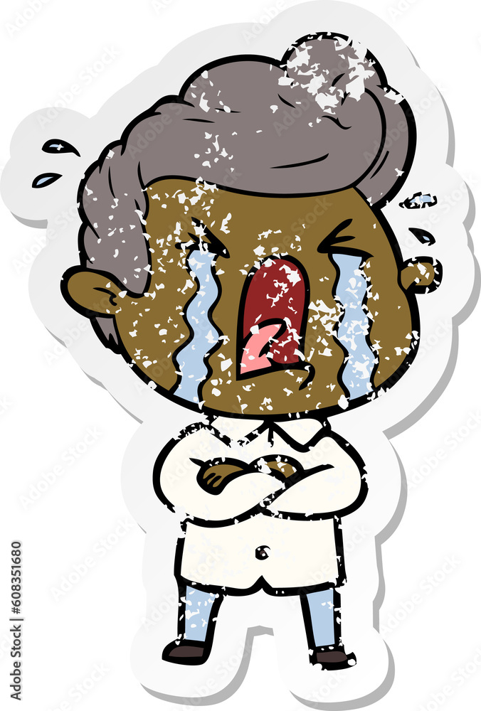 Fototapeta premium distressed sticker of a cartoon crying man