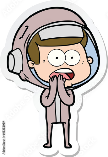 sticker of a cartoon surprised astronaut