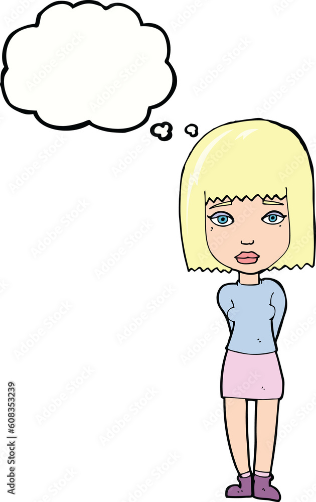 cartoon serious girl with thought bubble cartoon serious girl with thought bubble